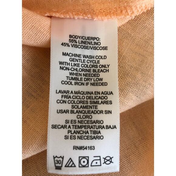 DKNY Women's Linen Panelled V-Neck Midi Dress Peach Sz: Large Beach Costal - Picture 14 of 15